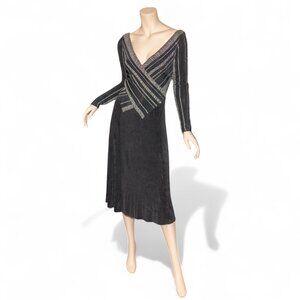 Vintage Tadashi Black & Silver Knit Dress | 1980s Glamour | UK 10 / US 6